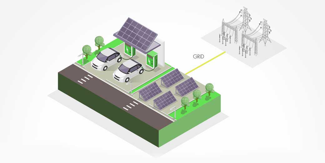 สถานีชาร์จประจุรถยนต์ไฟฟ้า โดยใช้พลังงานไฟฟ้าจากระบบโครงข่ายไฟฟ้า (Grid Connected) ร่วมกับแหล่งผลิตกระแสไฟฟ้านอกระบบโครงข่ายไฟฟ้า